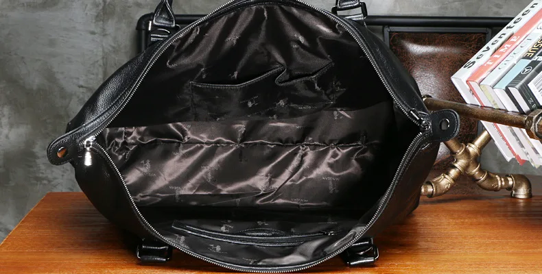 Fashion Genuine Leather men travel bag Carry on Luggage bag men Leather Duffel bag Overnight Weekend bag big Tote Handbag Black