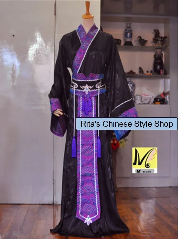 Purple Black Silver Wide Sleeve Costume for Men Emperor Costume for Cosplay or Stage Performance