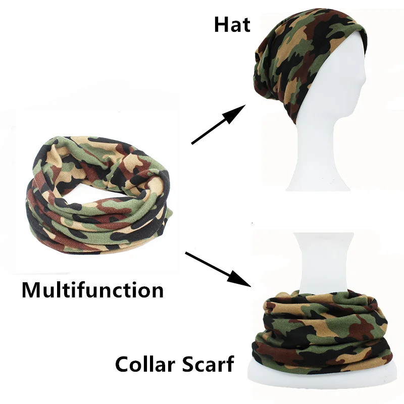 LOVINGSHA Autumn Winter Thin Multifunction Women Skullies Beanies Camouflage Design Hats For Men Fashion Feminino Scarf HT110