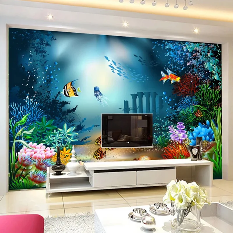 

Custom Mural Wallpaper 3D Cartoon Underwater World Photo Wall Painting Children's Bedroom Cartoon Decor Pegatinas De Pared 3D