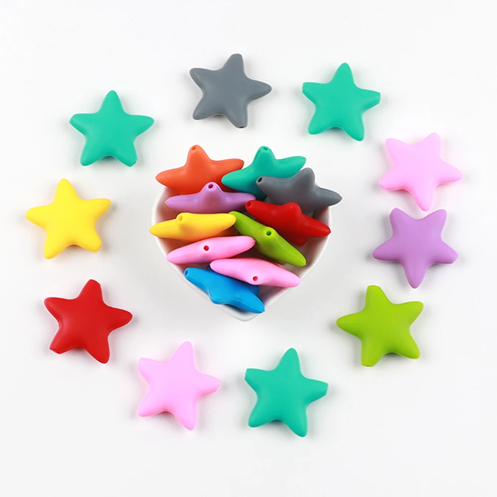 BOBO.BOX 10 pcs Star Silicone Beads Baby Teething BPA Free Silicone Teething Beads Food Grade Baby Chew Teething Necklace DIY