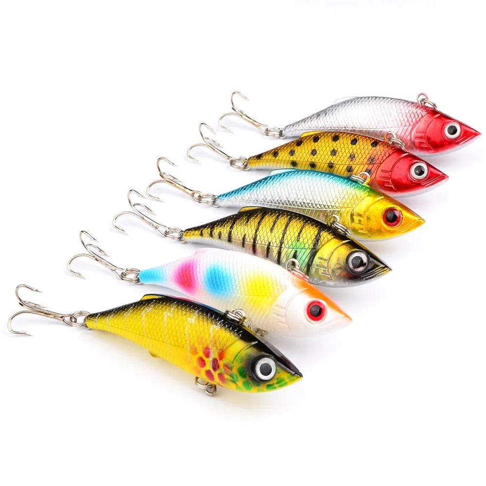 HiUmi 6Pcs Metal VIB Fishing Wobblers 3D Eyes Bait Fishing Hard Treble Hooks Fishing Lures 8cm 11.8g Crank bait