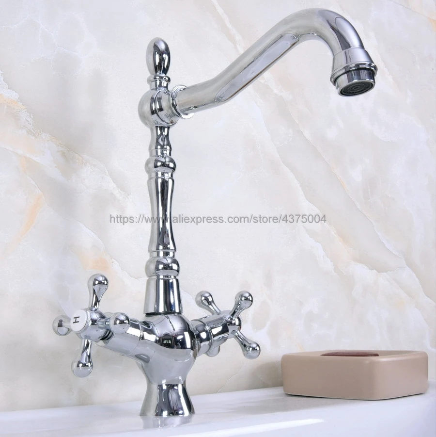 

Bathroom Faucet Chrome Double Cross Handles Bathroom Basin Faucets Deck Mount Bathbasin Vanity Mixer Taps Nnf920