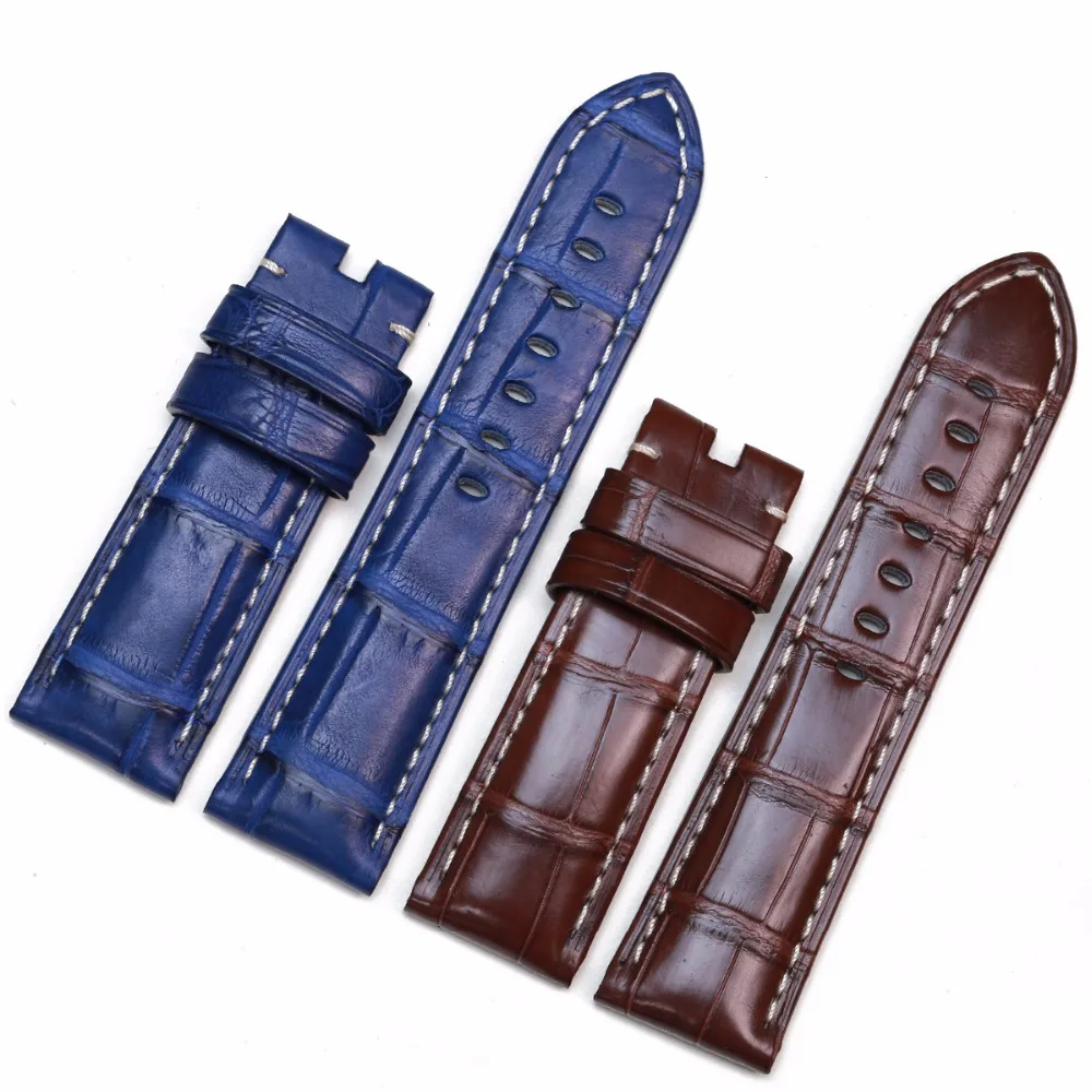 Pesno Suitable Panerai LUMINOR MAINA Alligator Leather Watch Band 24mm Black Brown Blue Men Watch Accessories with Buckle