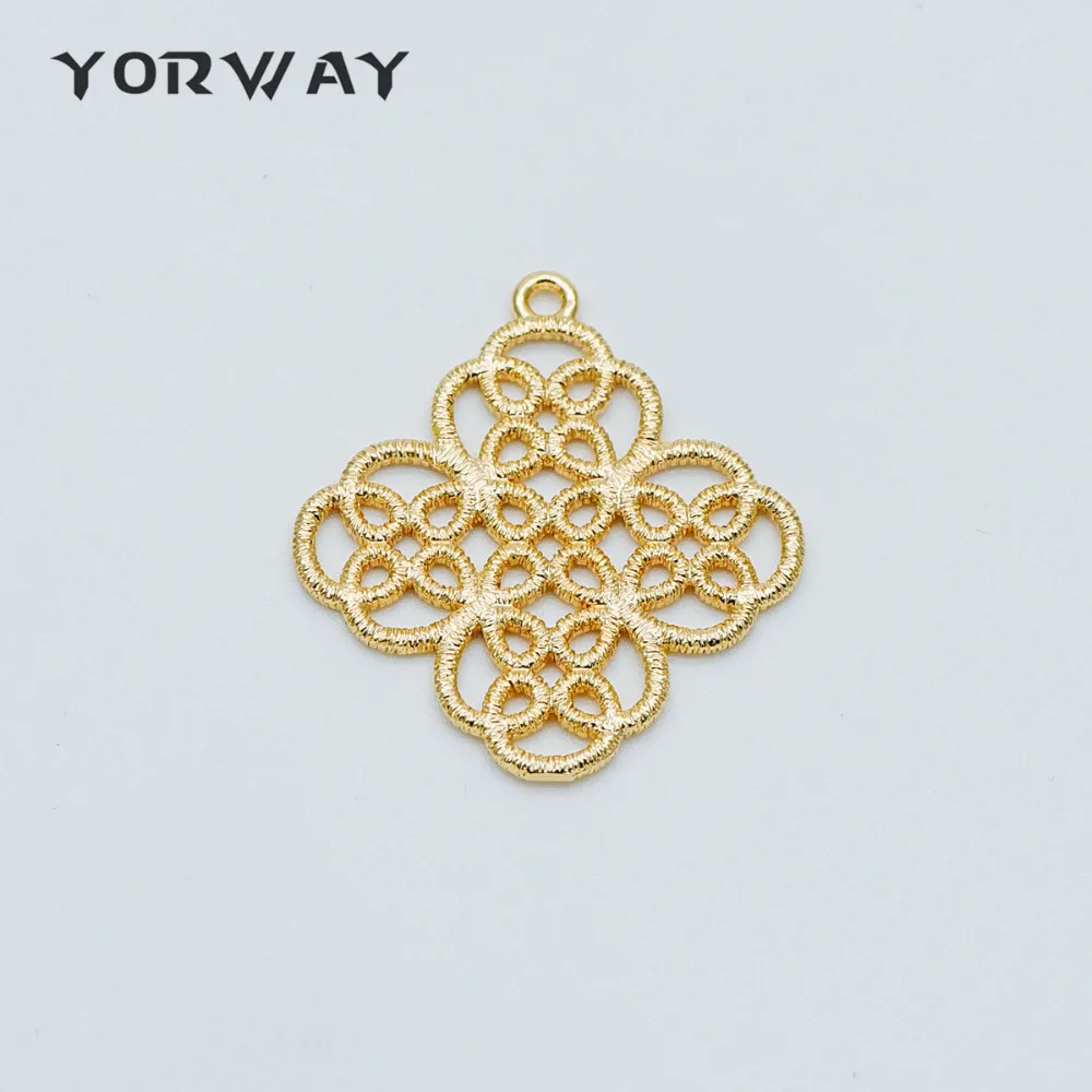 

10pcs/Lot Gold Plated Brass Filigree Charm Pendants 29x27mm, Lead Nickel Free (GB-408)