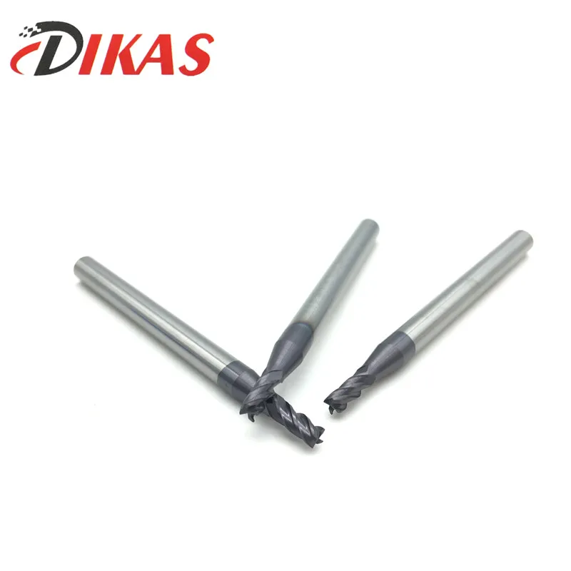 Dikas materiale d2.5 * D4 * 50L * 4F 45HRC Carburo di Piazza Estremità piatta Mill 4 flauto 2.5mm rivestimento nano uso per L'alta velocità fresatrice