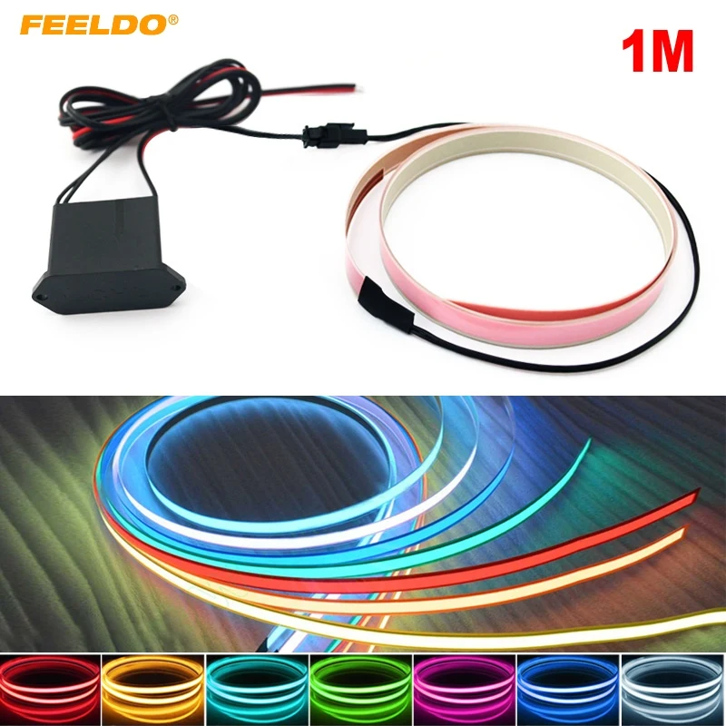 

FEELDO 5Pcs 100CM*14MM 1m Electroluminescent Tape EL Wire Cold Light Strip Car Ambient Light DC 12V 10 Colors #FD-4468