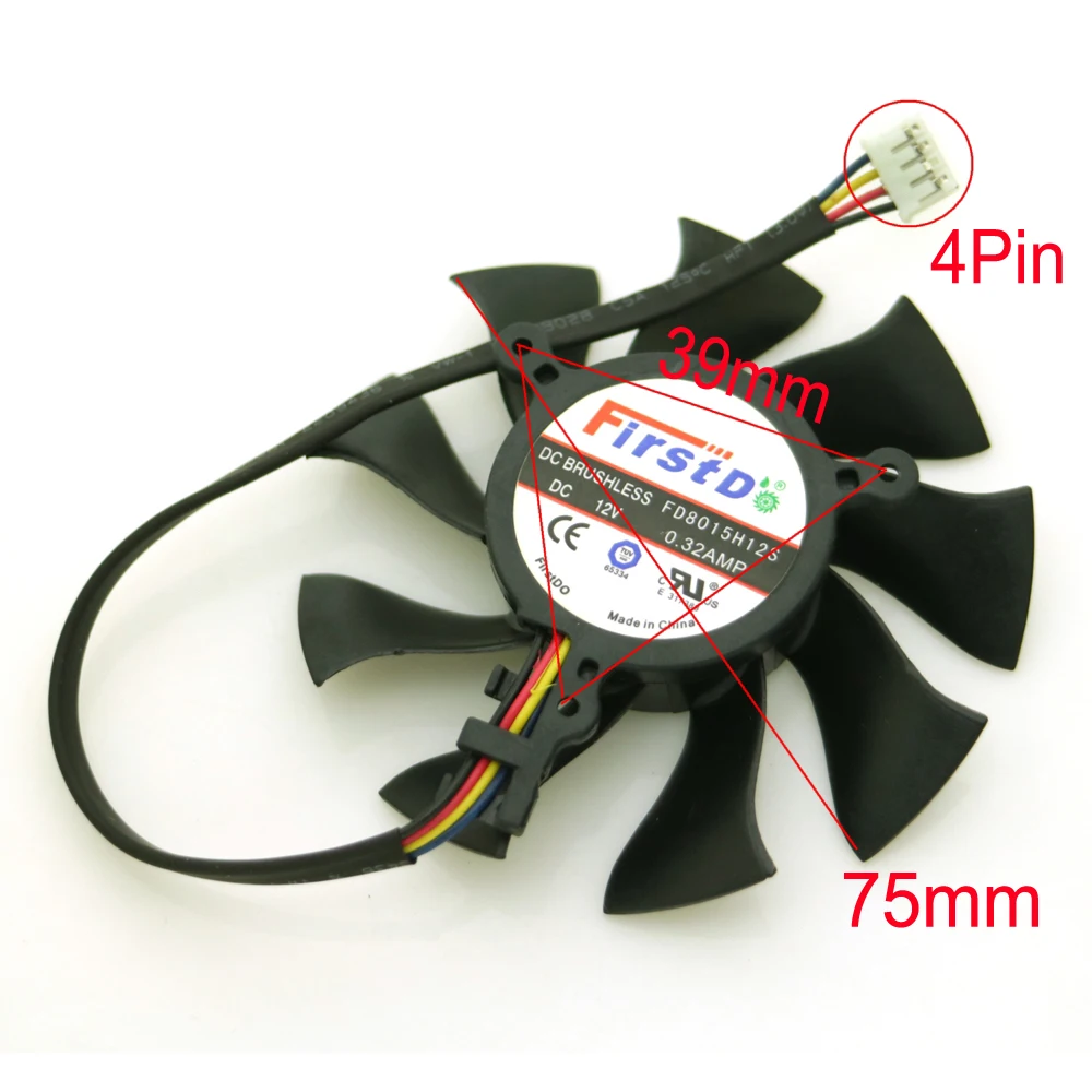 FD8015H12S DC12V 0.0.32A 75mm Fan For Sapphire HD6850 HD4860 HD5850 HD4890 Graphics Card Cooling Fan 4Pin