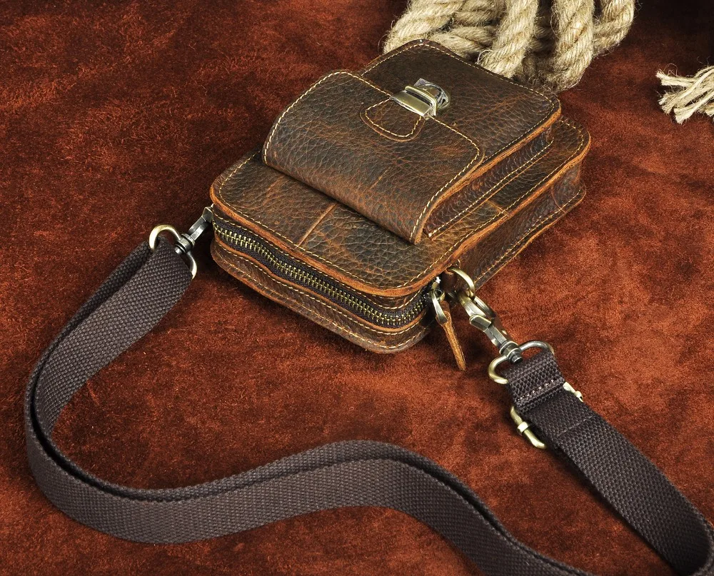 Quality Leather Men Multifunction Casual Design Small Messenger Shoulder Bag Fashion Waist Belt Bag 6\