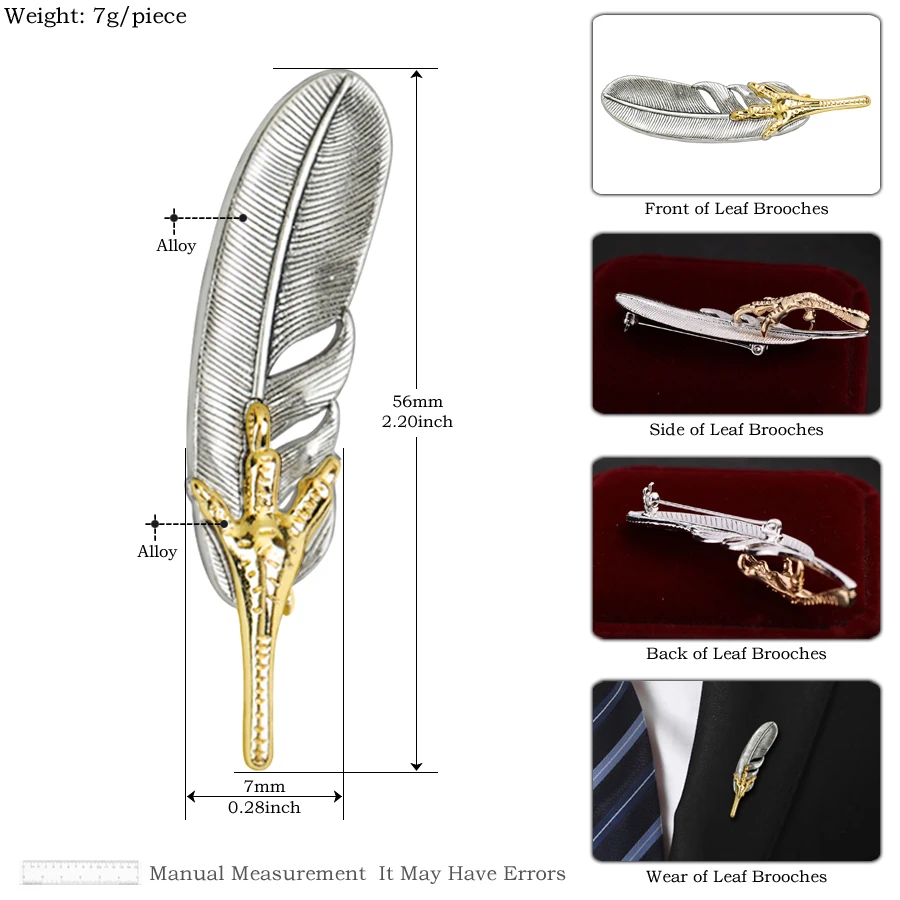 Retro Silver color Feather Brooch Pins Men Badge Fashion Ornaments Vintage Gold color Hawk Claw Metal Brooches Women Accessories