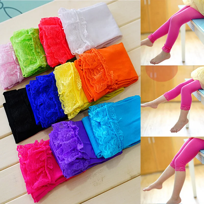 Hot Sale Girls leggings Spring Summer Candy Colors Lace Children Leggings For Girls 2-6 Year Dancing Pants Kids Leggings