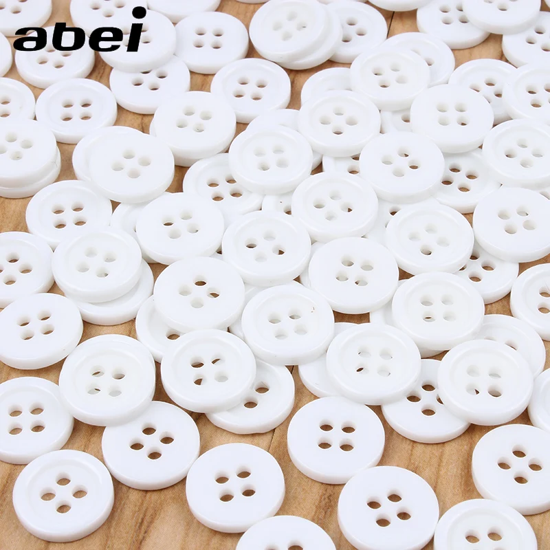 100pcs/lot 11mm White Round Shirt Button Plastic 4-Holes mini buttons Sewing Garments Accessories DIY Handmade Tools