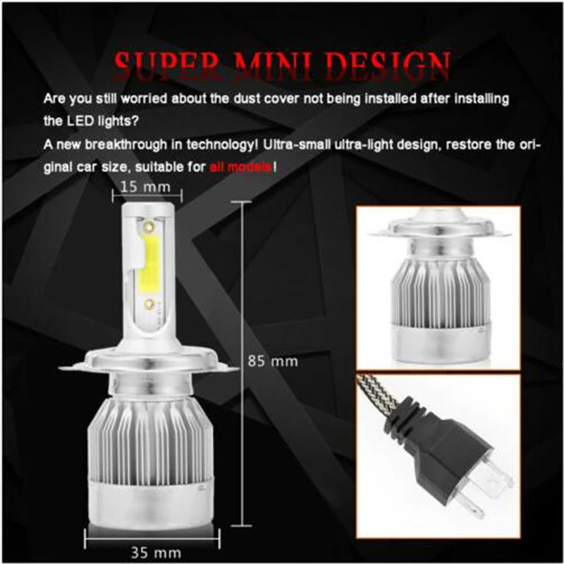 20 PCS C6 led Car Headlight H7 LED H4 Bulb HB2 H1 H3 H11 HB3 9005 HB4 9006 9004 9007 9012 72W 8000lm Auto Lamps Fog Lights 12V