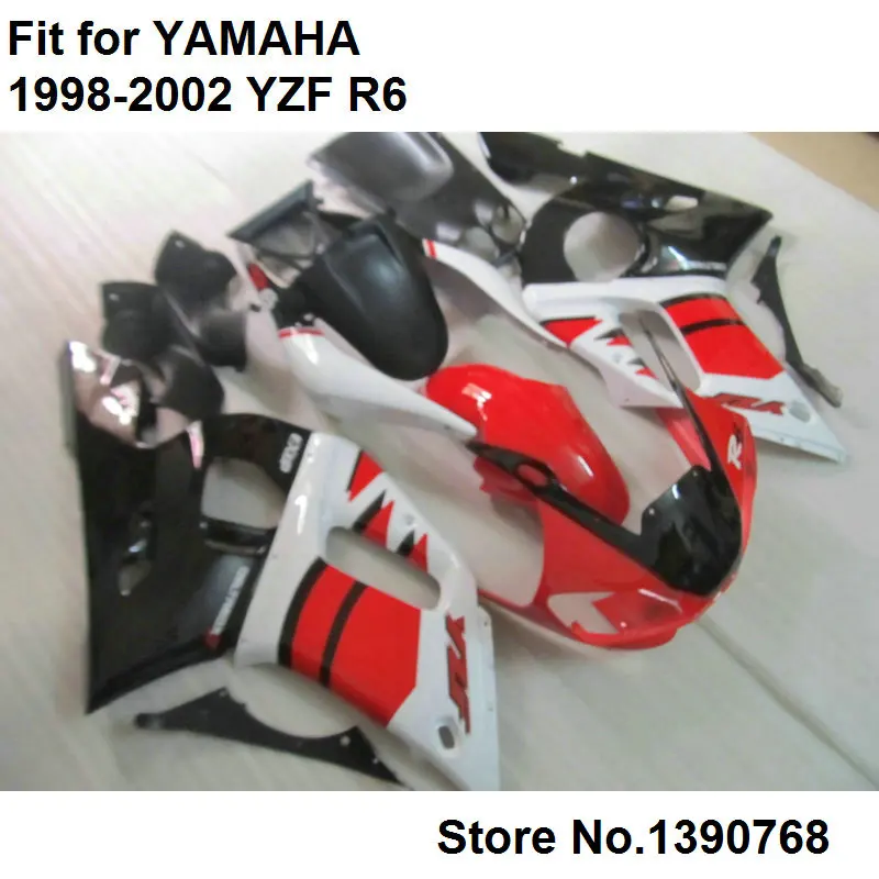 Free custom fairing kit for Yamaha red black white YZF R6 98 99 00 01 02 motorcycle fairings set YZFR6 1998-2001 2002 LV69