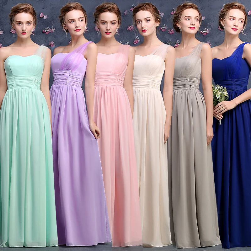 Customized One Shoulder Lilac Bridesmaid Dresses Chiffon Sweet Memory Floor Length Gold Coral Yellow White Wedding Party Dress