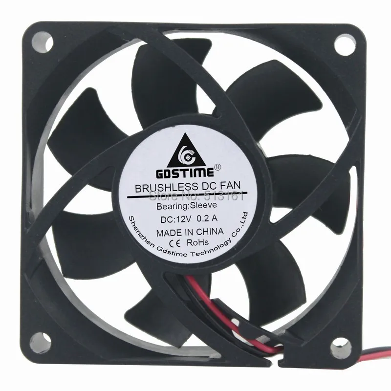 10 cái/lốc Gdstime 2Pin DC Không Chổi Than Cooler Fan 12 V 70x25 mét Cao Tốc Độ RPM