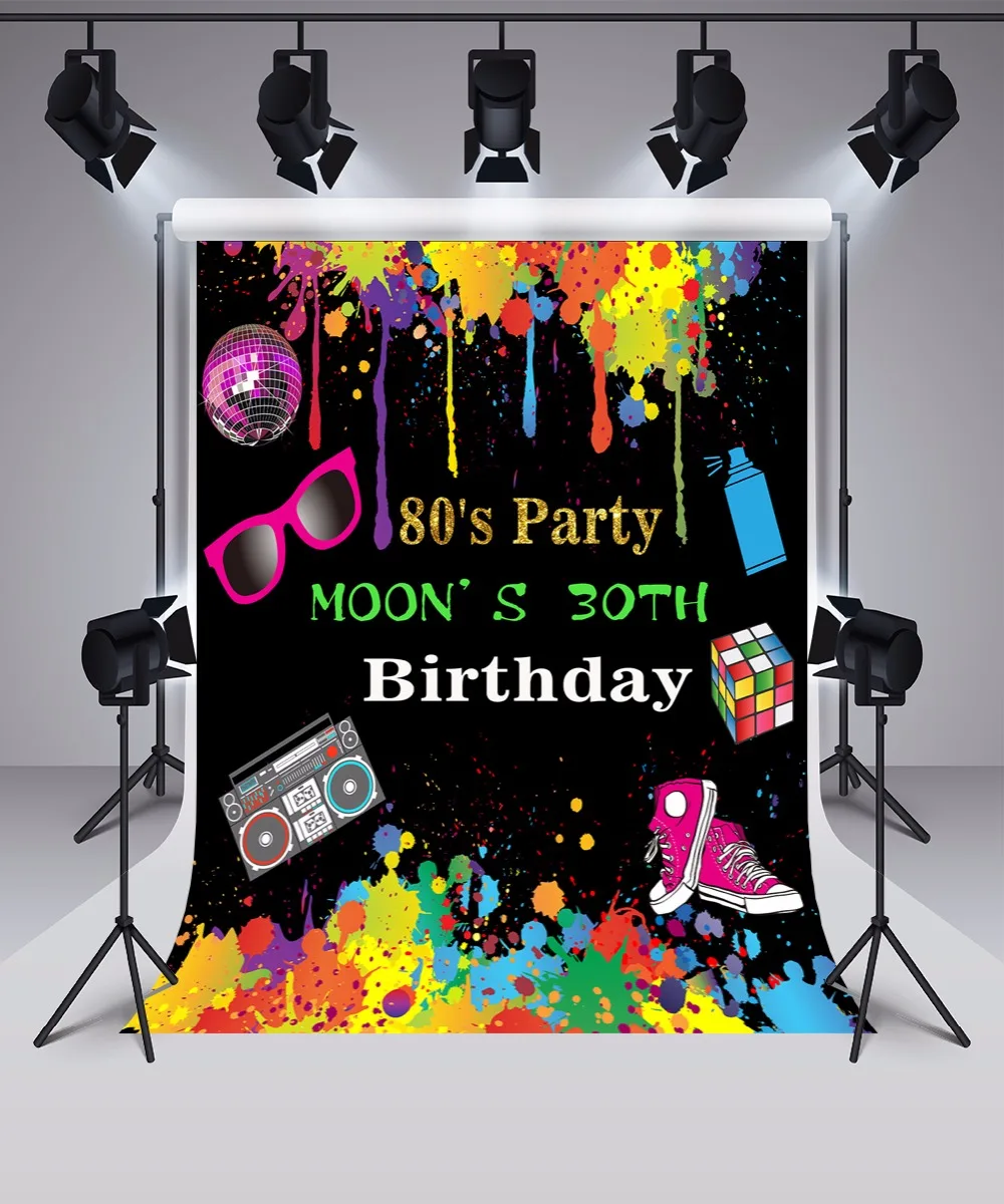 

VinylBDS black Graffiti Wall Birthday Background 80's Hip Pop Background For Photos With Shoe Recorder Backgrounds Photo Studio