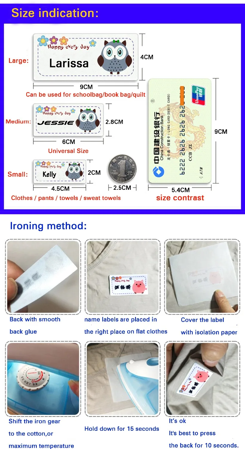 Custom Cartoon cute ironed Name cloth Tags, Organic Cotton Labels/ Clothing Labels/Child name label Logo Tags/Ironing name label