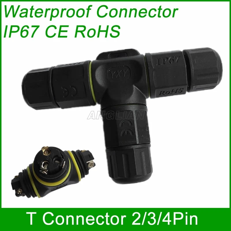 T Connector T type 2 pin 3 pin 4 pin IP67 Waterproof cable Connector Electrical wire quick plug Screw outdoor Lighting 1 unit