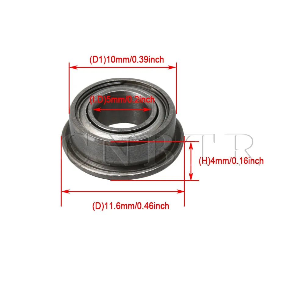 CNBTR 10/20Pcs Silver MF105ZZ Mini Ball Bearings Double-Shielded Flanged Ball Bearings 5x10x4mm