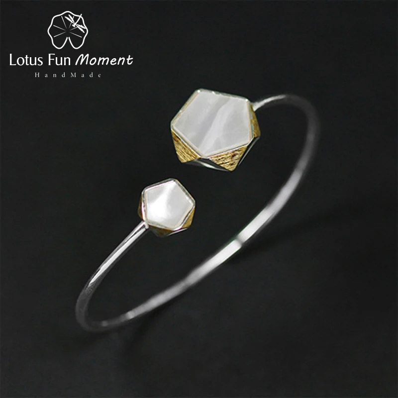 

Lotus Fun Moment Real 925 Sterling Silver Creative North European Style Geometric Angles Fashion Jewelry Bangles for Women