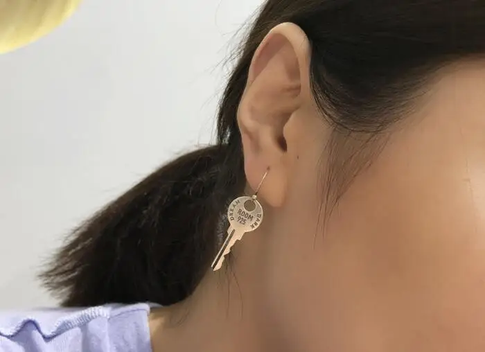 New Arrival 1 Pair 100% Real 925 Sterling Silver Key Drop Earrings Unique Design Party Jewelry Gift For Women And Men