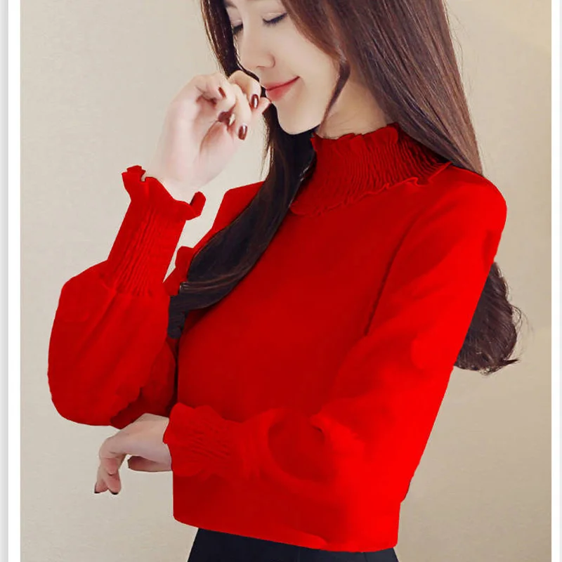 Spring Autumn Women vintage Turtleneck casual blouse shirt women Bottom chic blusas femininas Blusas tops DF2270