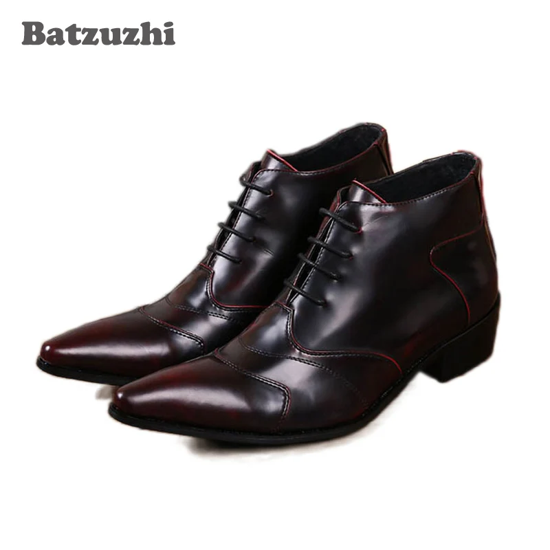 Batzuzhi Personalized High Top Men Business Leather Ankle Boots Fashion Lace Up Brush Color Men Short Ankle Boot Botas Hombre