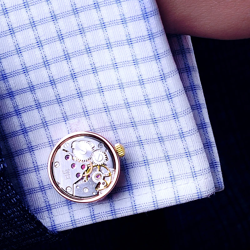 KFLK cufflinks for mens Brand watch movement mechanical cuff links Stainless Steel Buttons Gold-color High Quality guests