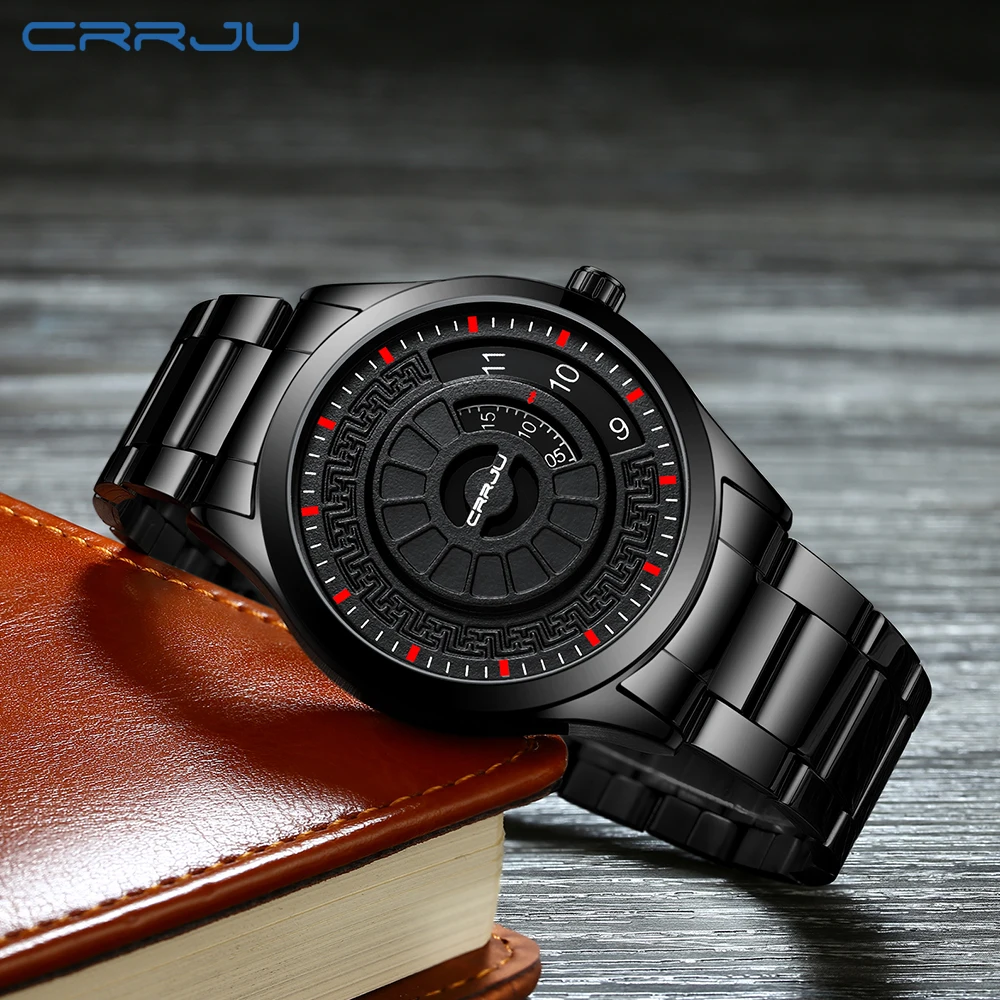 CRRJU Fashion Men Watch Top Luxury Brand Unique Style Watch Men Quartz Watch Waterproof Big Dial Sports Watches Retro Relogio