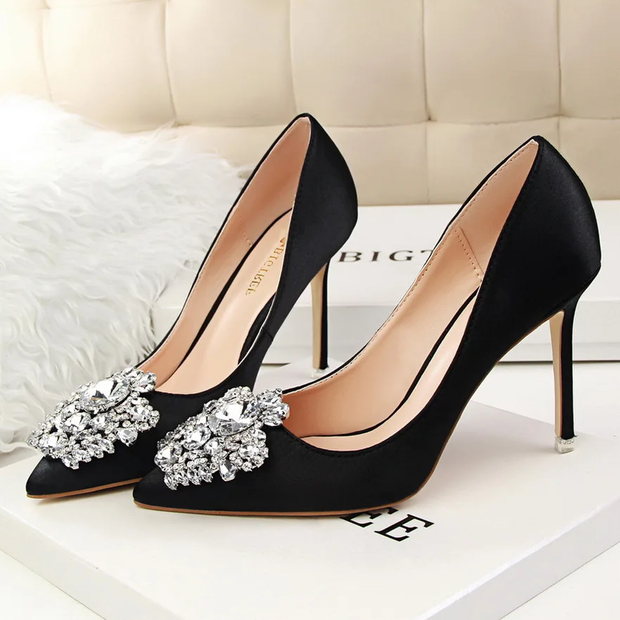 BIGTREE Shoes Women Pumps 2022 High Heel Women Shoes Fashion Women Heels Pointe Shoes Rhinestone Ladies Shoes Classic Pumps