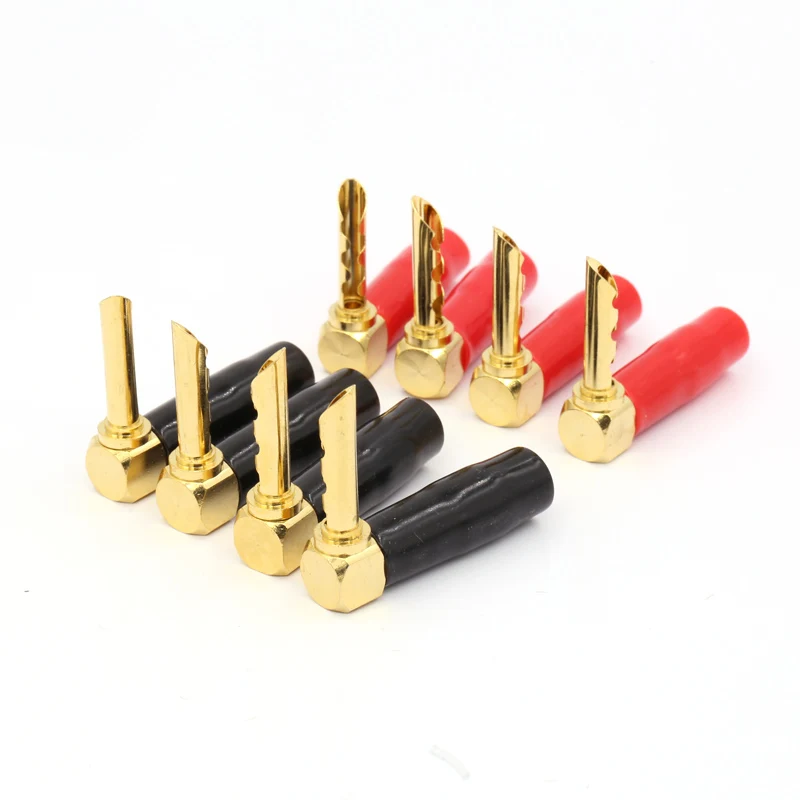 8x Gold Plated L-Type 90 Degree Screw Lock BFA Banana Connectors Adapter Plug