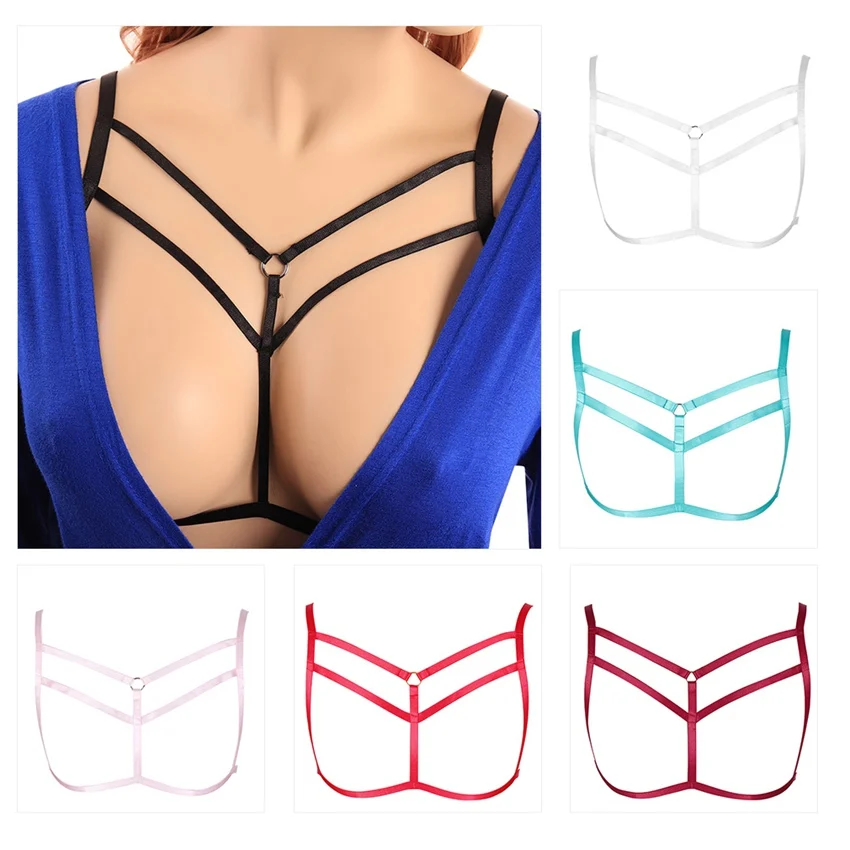 

Strappy Body Harness Bra Crop Top Pastel Goth Punk Chest Belt Sexy Underwear Hollow Out Plus Size Female Accessory Rave Wear