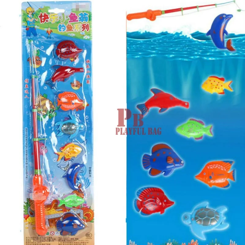 

Hot summer single rod 8 fish suit children playing magnetic fishing parent-child games puzzle creative toys