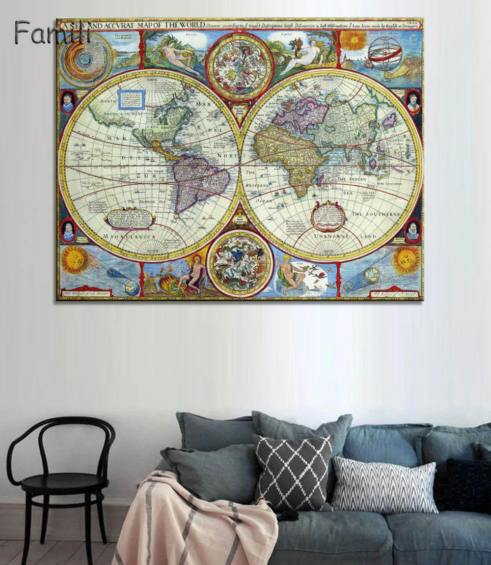 Декоративные картины на холсте без рамки, старая политическая карта мира, искусство, работа для гостиной, офиса, декор