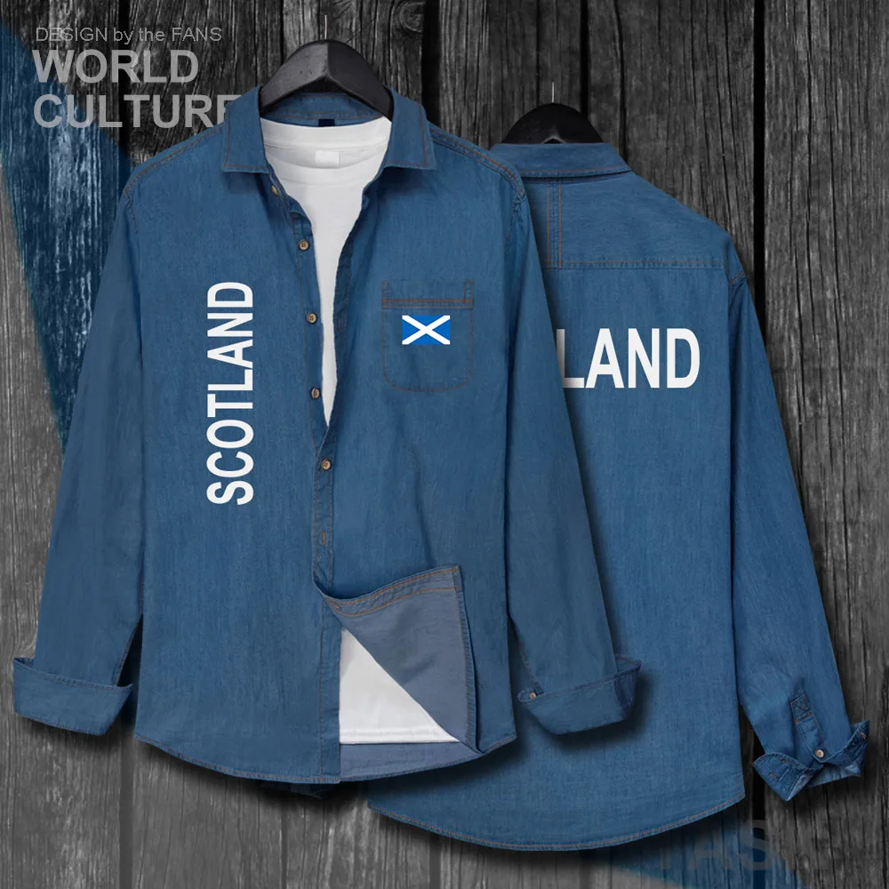 

Scotland Alba Scots Scottish Gaelic GB SCT Men Autumn Jeans Shirt Cotton Turn-down Collar Long Sleeve Cowboy Coat Flags Clothes