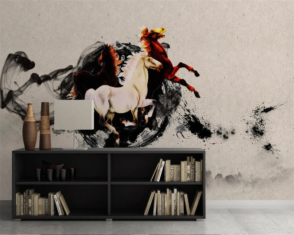 

Custom Wallpaper photos Chinese Abstract Ink Horse Large TV Backdrop Home Decor Background walls Mural 3d wallpaper