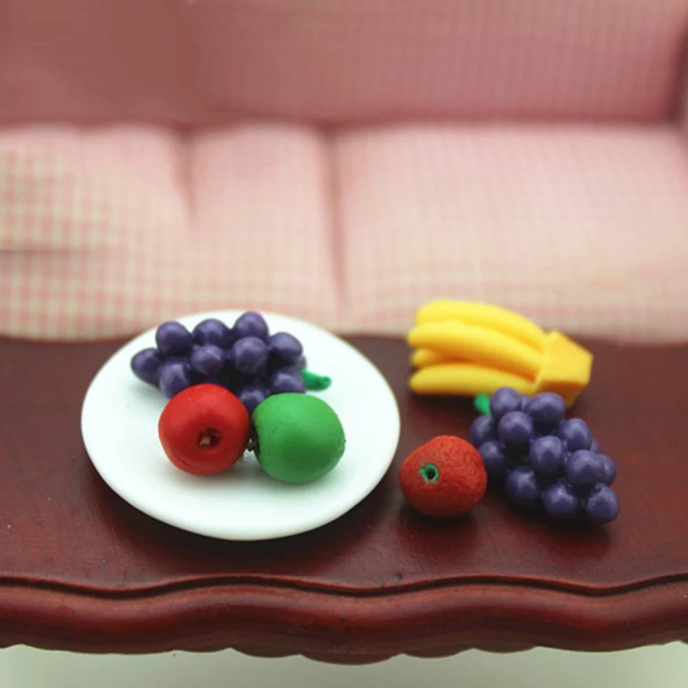 3Pcs 1/12 Dollhouse Miniature Accessories Mini Resin Fruit Simulation Apple Bear Grape Toys Doll House Decoration