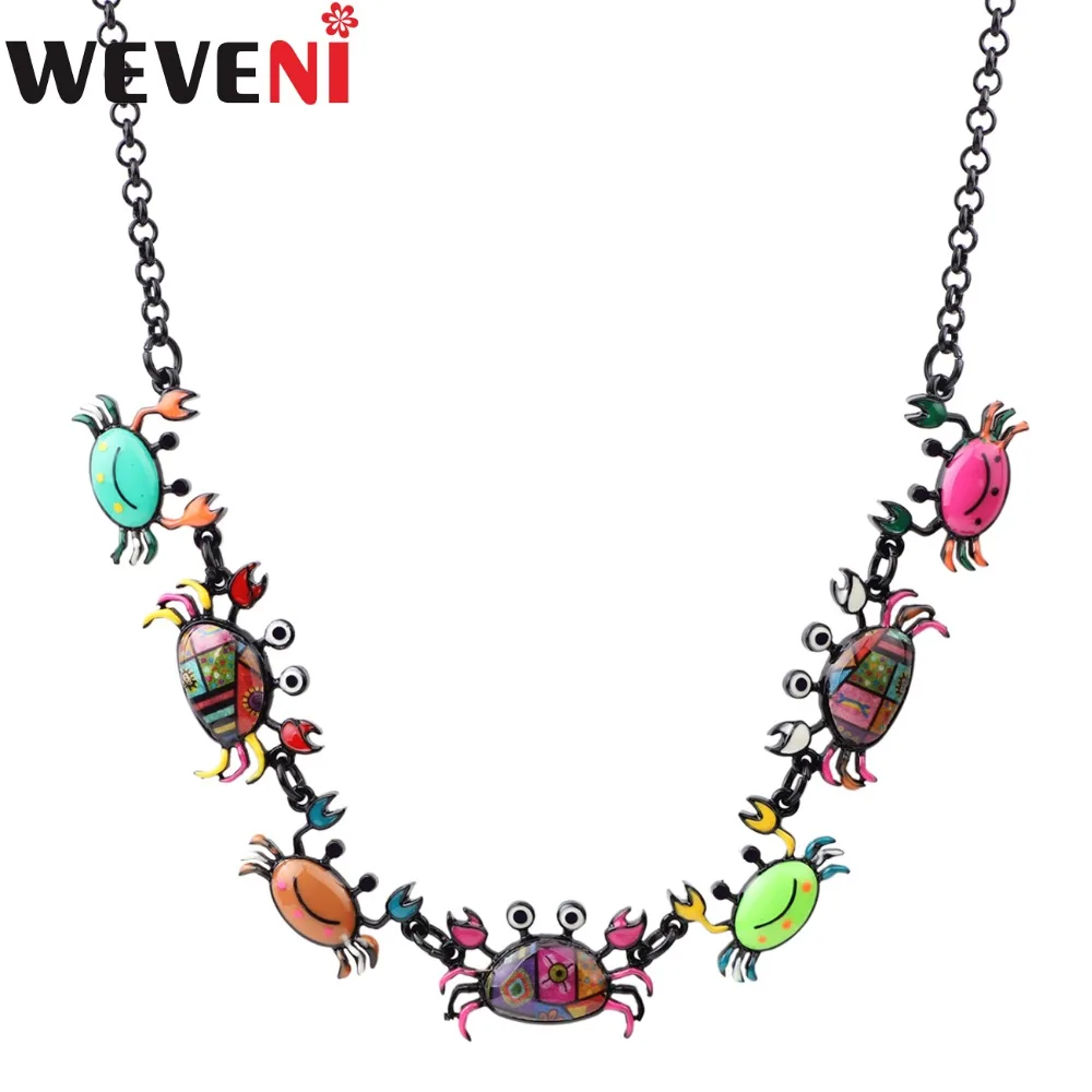 WEVENI Statement Crab Choker Necklace Pendants Specular Effect Chain Collar Newest Ocean Animal Accessories Jewelry For Women