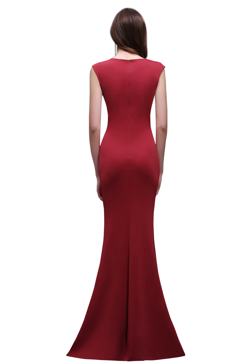 Simple Women Burgundy Mermaid Long Evening Dresses Cap Sleeve Elegant Evening Gowns Formal Party Dress robe de soiree