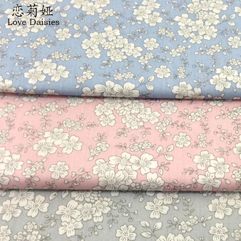 100% Cotton Japanese Style White Floral Twill Cloth DIY for Kids Bedding Clothes Dress Handwork Patchwork Craft Quilting Fabrics