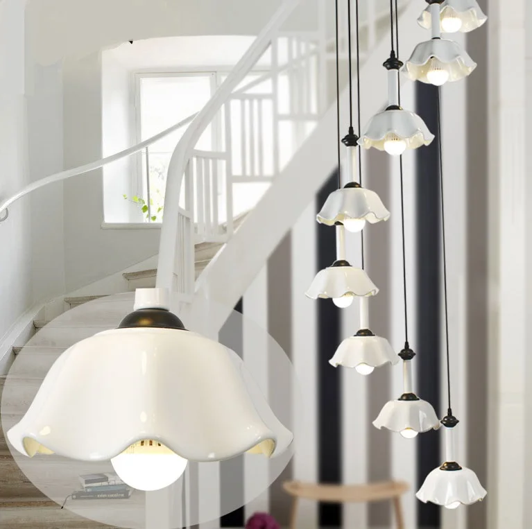 

lighting Pendant Lights To simplify the white ceramic stair stair lamp Pendant lamps rotating modern minimalist FG36