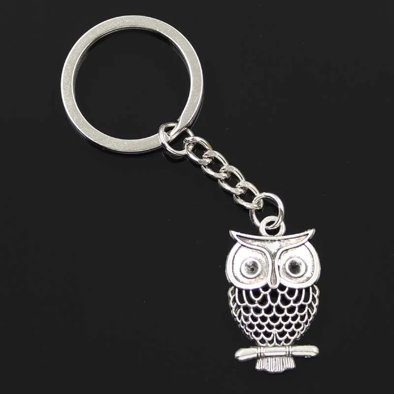 New Fashion Men 30mm Keychain DIY Metal Holder Chain Vintage Owl 32x19mm Bronze Pendant Gift