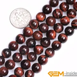 Natural Stone Red Tiger Eye Round Loose Beads For Jewelry Making Strand 15