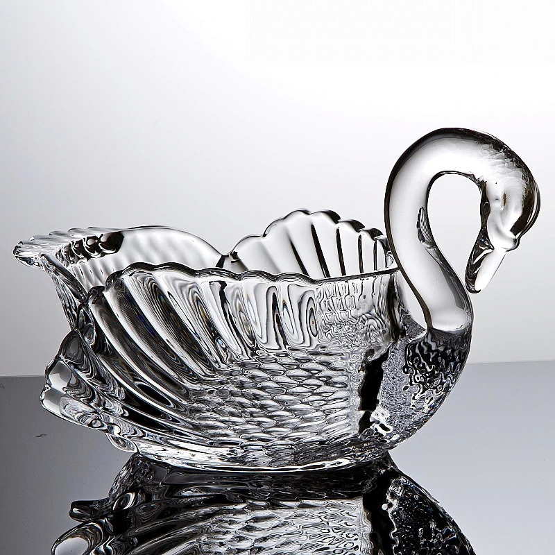 Crystal Glass Swan Fruits Serving Bowl Decorative Swan Sweets Storage Jar Living Room Snack Dinnerware Ornament Glassware Gift