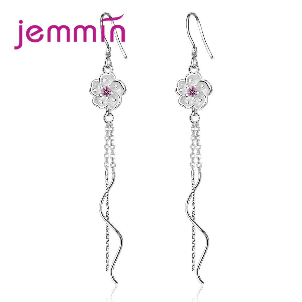 Fashion Serpentine Chain 925 Sterling Silver  Plum Pendant Earrings Women European American Long Earrings Jewelry Gifts