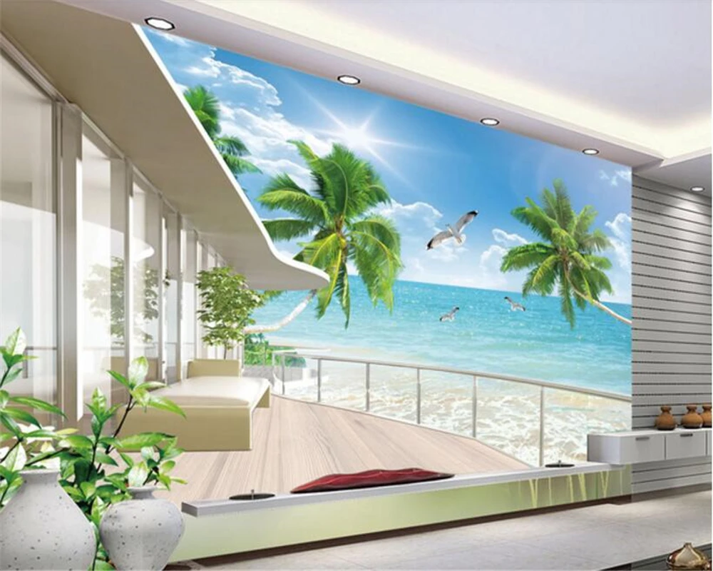 

beibehang Custom Indoor Super Silky Personality 3D Wallpaper Beautiful Seascape 3d TV Background wall papers home decor behang