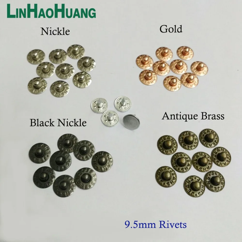 500 set/pacco 9.5mm indumento in ottone jeans bottoni rivetti rivetti allume chiodo nichel/nero/bronzo/oro per tasca jeans e strumenti