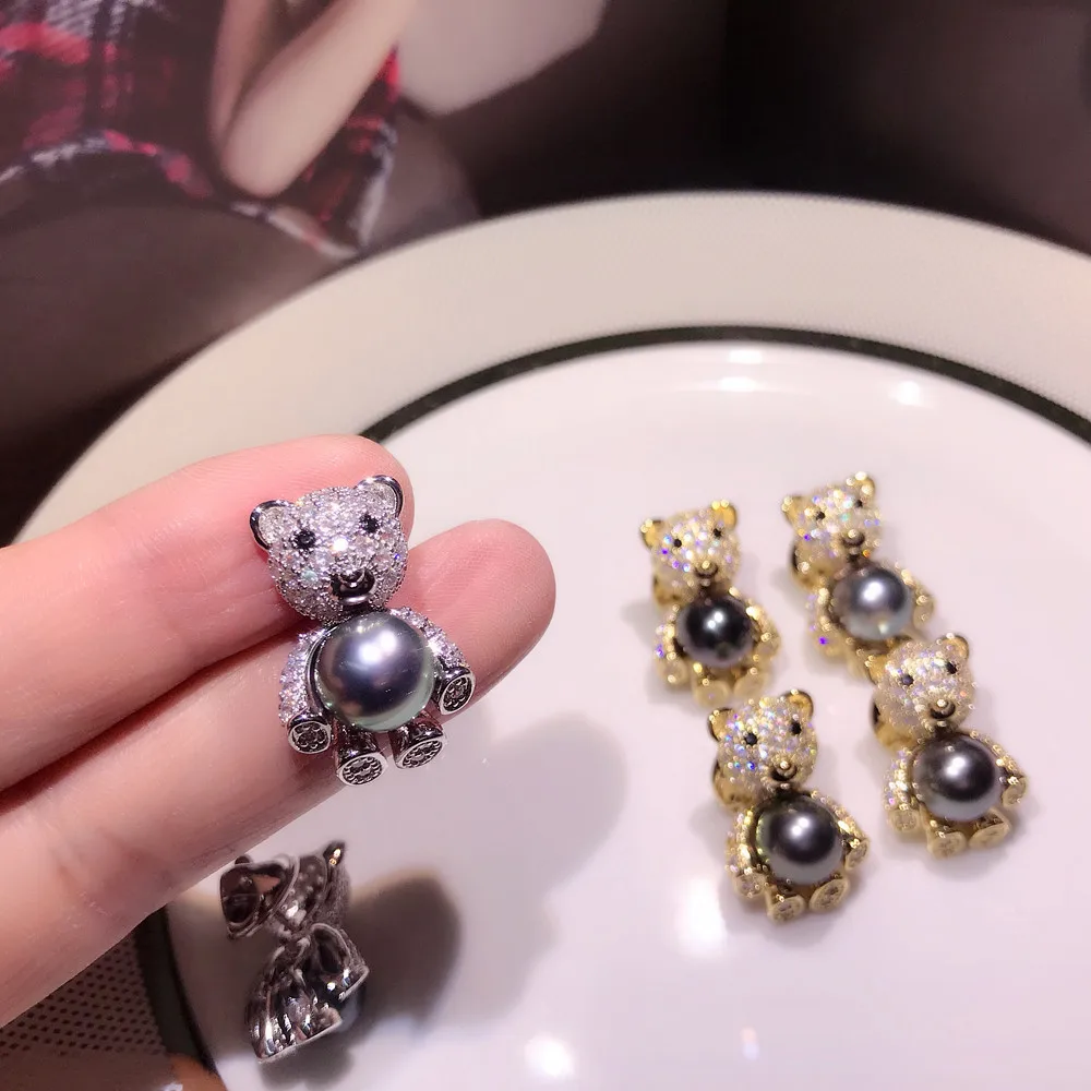 

Women DIY Bear Design Scarf Buckle Accessory Silver&Gold Color Bear Pearl Breastpin Components 6Pieces/Lot