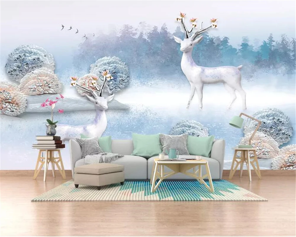 Beibehang Custom photo wallpaper mural modern minimalist embossed abstract landscape elk TV background wall 3d wallpaper behang